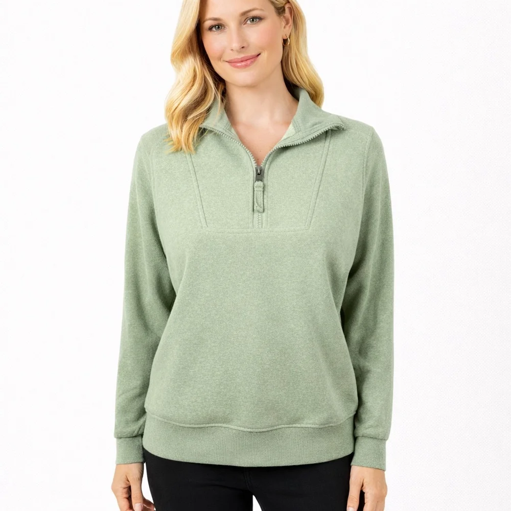 Prana Cozy Up Pullover Sweatshirt Heather Green Crop Length Relaxed Size S - Picture 1 of 12